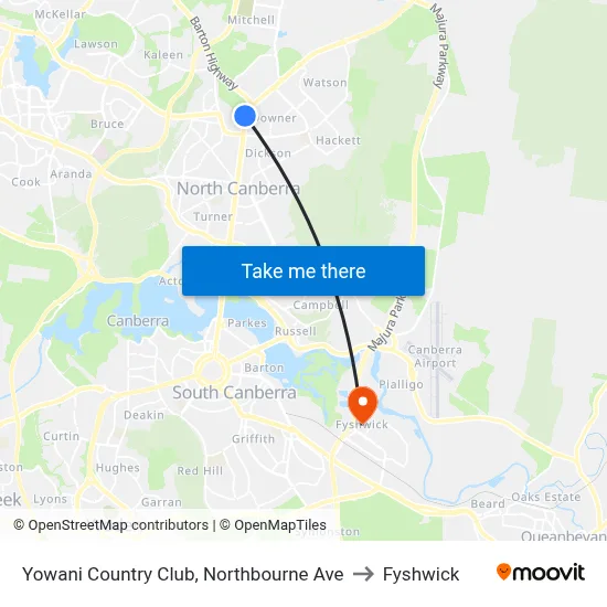 Yowani Country Club, Northbourne Ave to Fyshwick map
