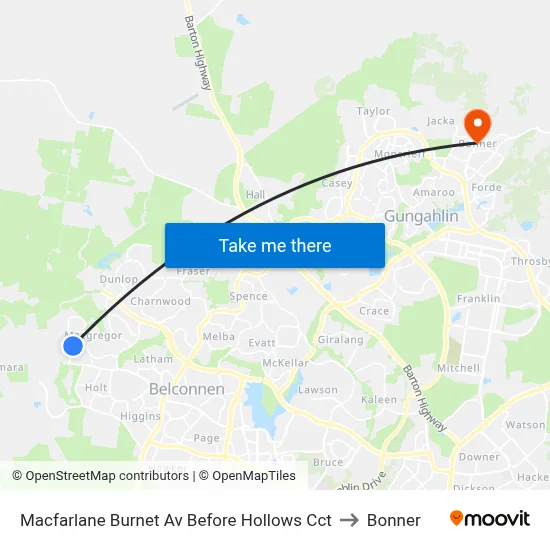 Macfarlane Burnet Av Before Hollows Cct to Bonner map