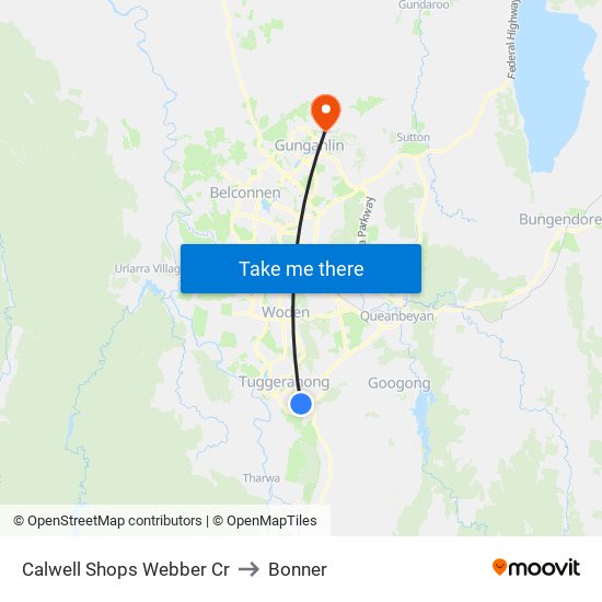 Calwell Shops Webber Cr to Bonner map