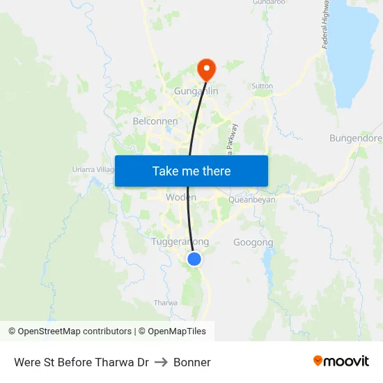 Were St Before Tharwa Dr to Bonner map