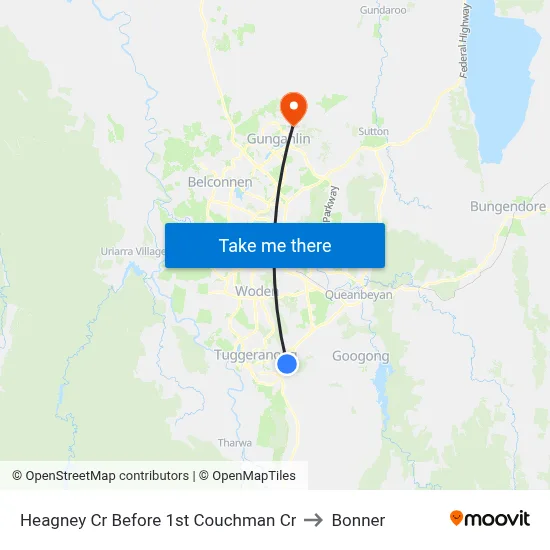 Heagney Cr Before 1st Couchman Cr to Bonner map