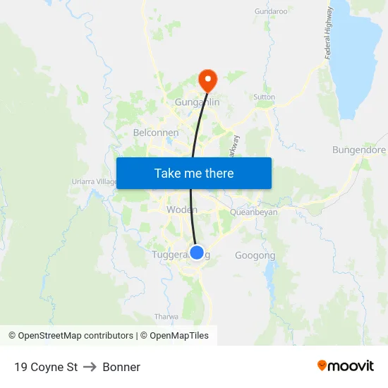 19 Coyne St to Bonner map