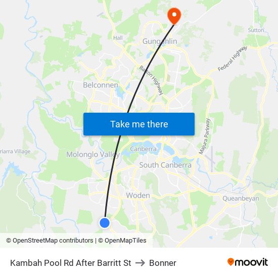 Kambah Pool Rd After Barritt St to Bonner map