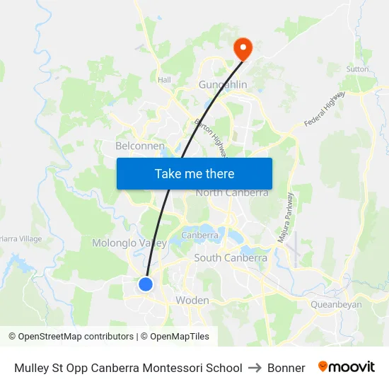Mulley St Opp Canberra Montessori School to Bonner map