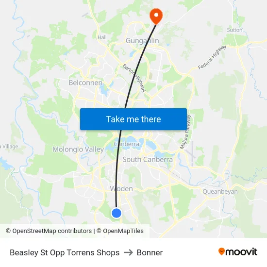 Beasley St Opp Torrens Shops to Bonner map