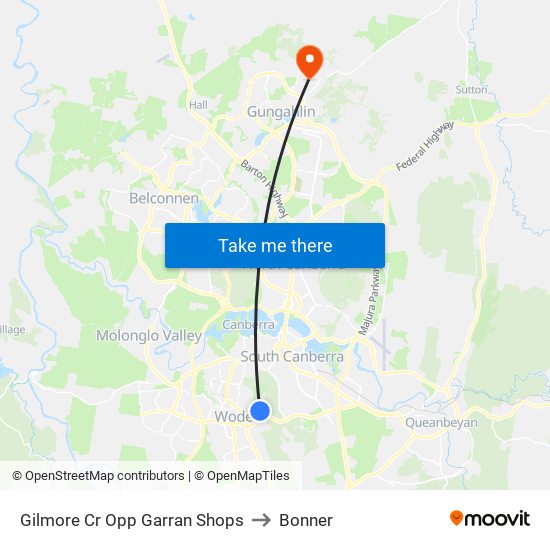 Gilmore Cr Opp Garran Shops to Bonner map