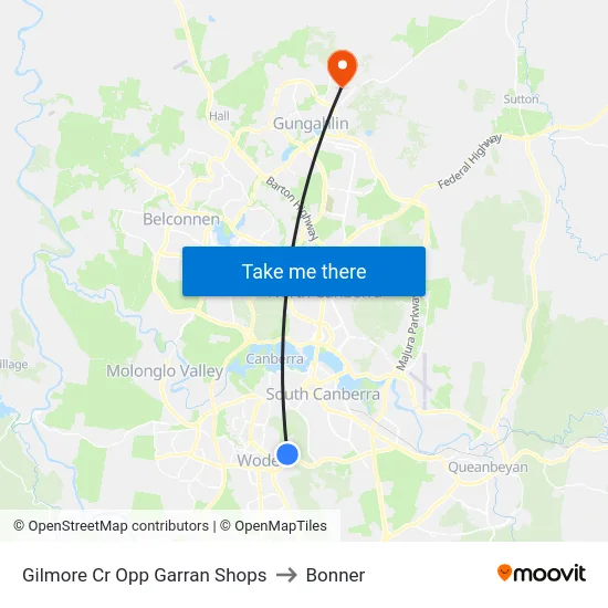 Gilmore Cr Opp Garran Shops to Bonner map