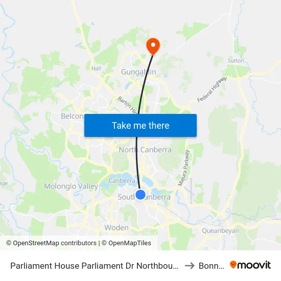Parliament House Parliament Dr Northbound to Bonner map