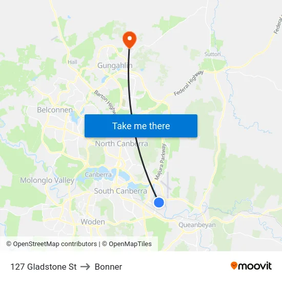 127 Gladstone St to Bonner map