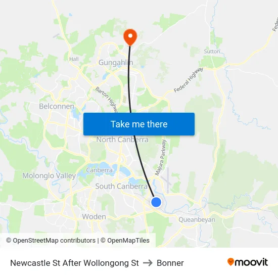 Newcastle St After Wollongong St to Bonner map