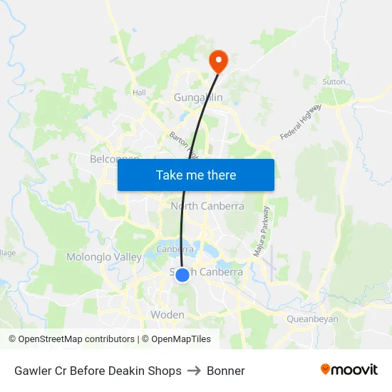 Gawler Cr Before Deakin Shops to Bonner map