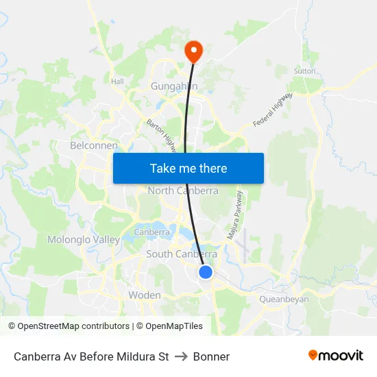 Canberra Av Before Mildura St to Bonner map