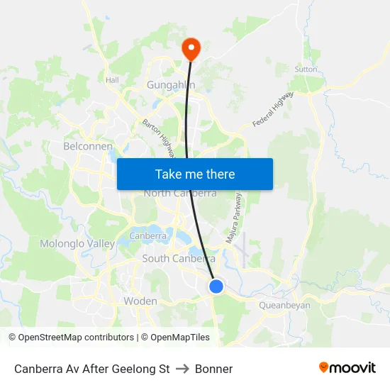 Canberra Av After Geelong St to Bonner map