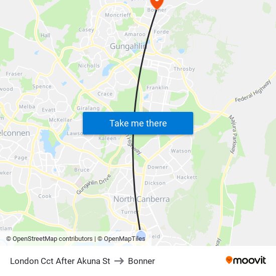 London Cct After Akuna St to Bonner map