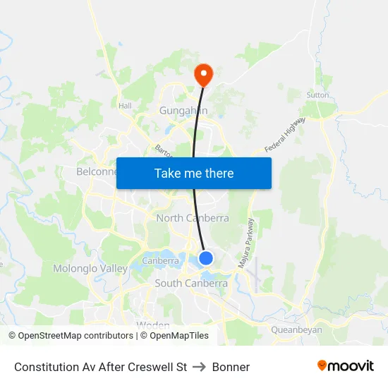Constitution Av After Creswell St to Bonner map