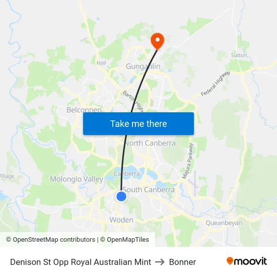 Denison St Opp Royal Australian Mint to Bonner map