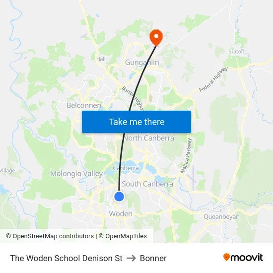 The Woden School Denison St to Bonner map