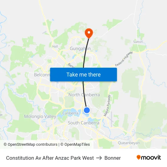 Constitution Av After Anzac Park West to Bonner map