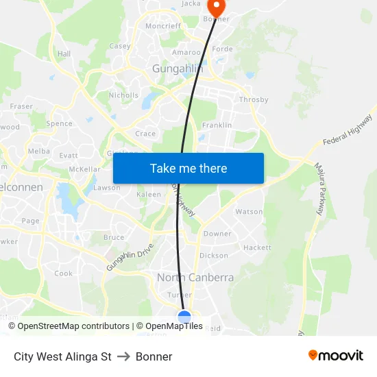 City West Alinga St to Bonner map