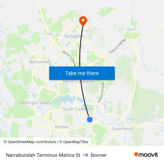 Narrabundah Terminus Matina St to Bonner map