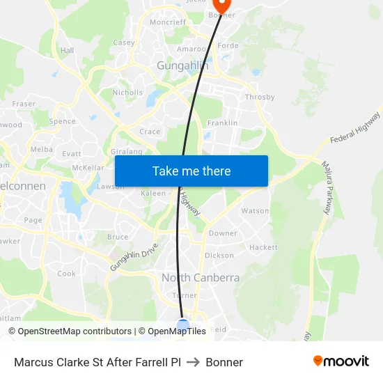 Marcus Clarke St After Farrell Pl to Bonner map