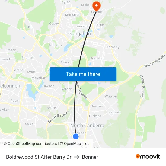 Boldrewood St After Barry Dr to Bonner map