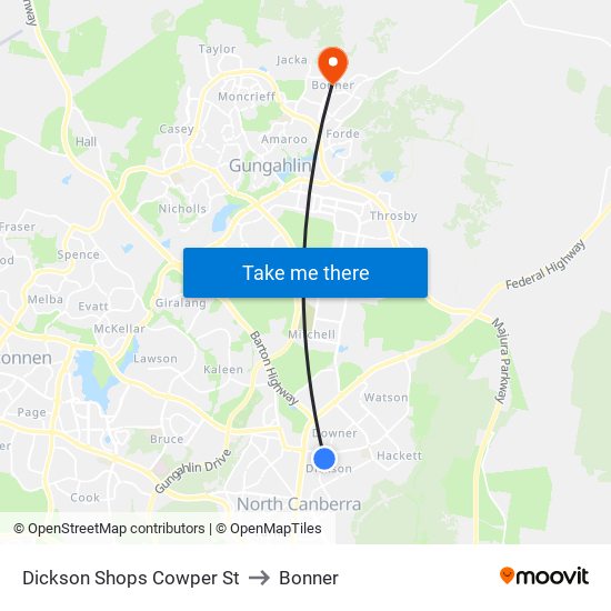 Dickson Shops Cowper St to Bonner map