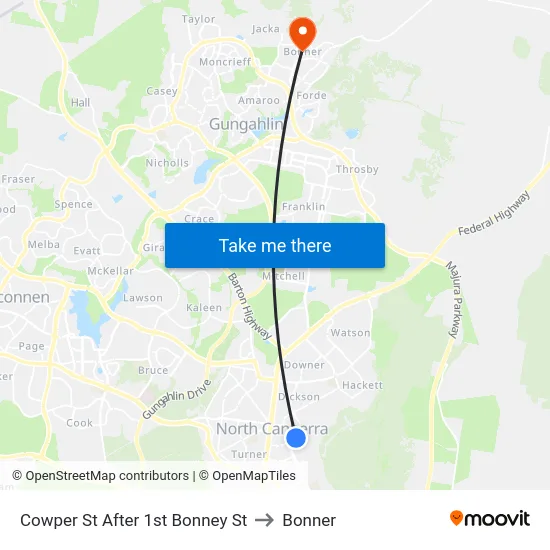 Cowper St After 1st Bonney St to Bonner map