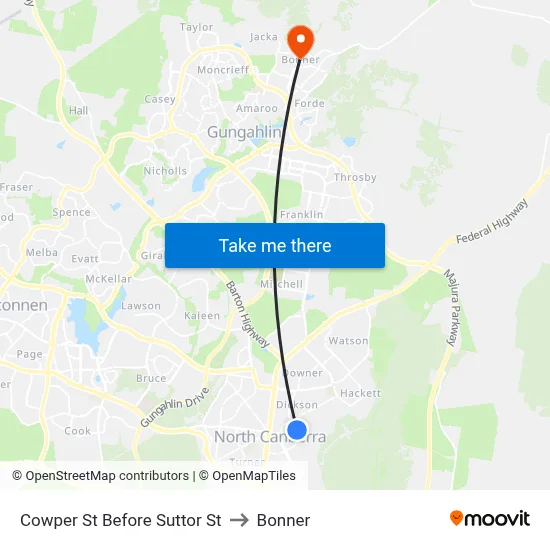 Cowper St Before Suttor St to Bonner map