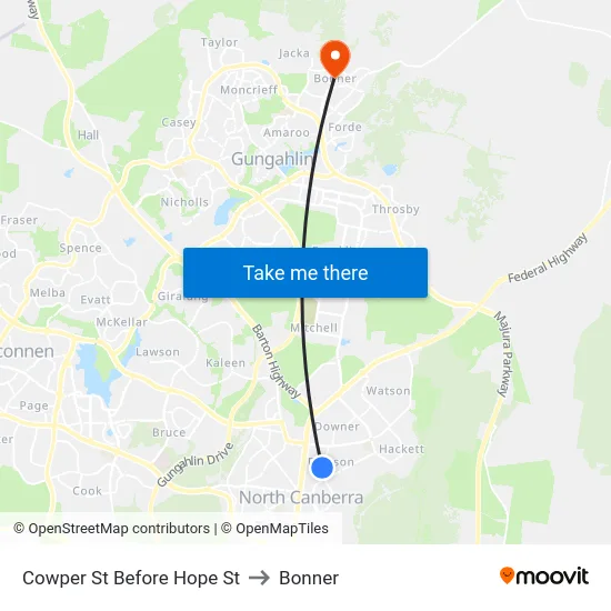 Cowper St Before Hope St to Bonner map