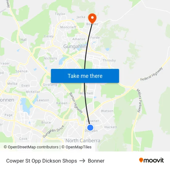 Cowper St Opp Dickson Shops to Bonner map