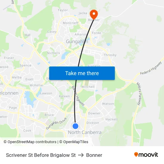 Scrivener St Before Brigalow St to Bonner map