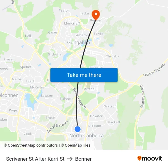 Scrivener St After Karri St to Bonner map