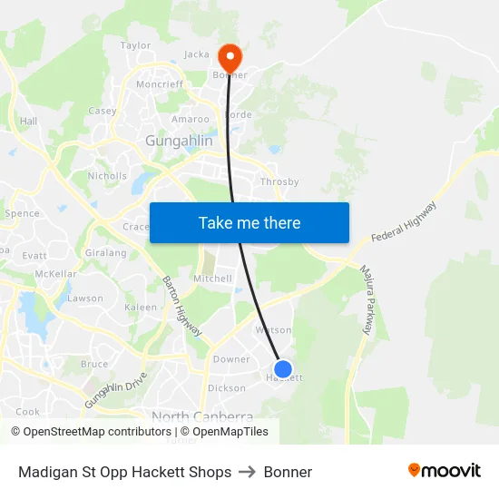 Madigan St Opp Hackett Shops to Bonner map