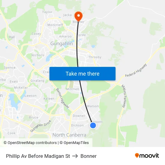 Phillip Av Before Madigan St to Bonner map