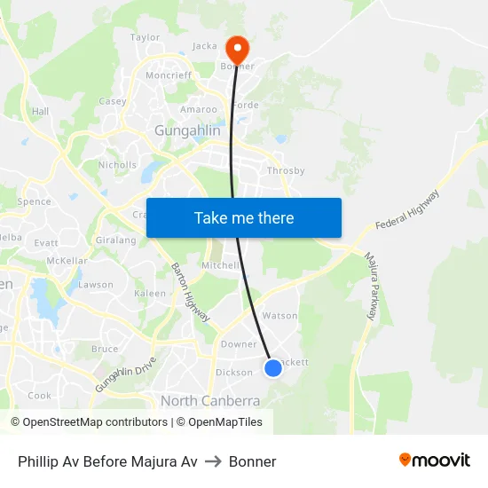 Phillip Av Before Majura Av to Bonner map