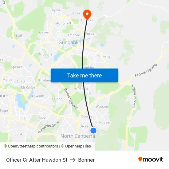 Officer Cr After Hawdon St to Bonner map