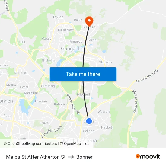 Melba St After Atherton St to Bonner map