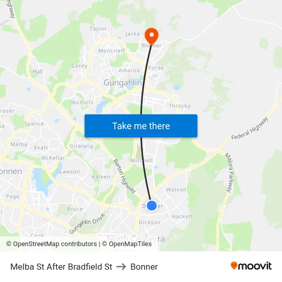 Melba St After Bradfield St to Bonner map