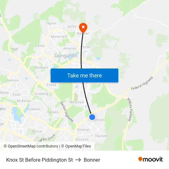 Knox St Before Piddington St to Bonner map