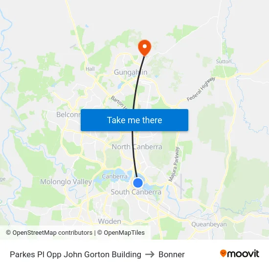 Parkes Pl Opp John Gorton Building to Bonner map