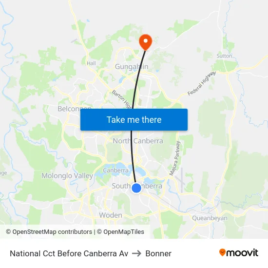 National Cct Before Canberra Av to Bonner map