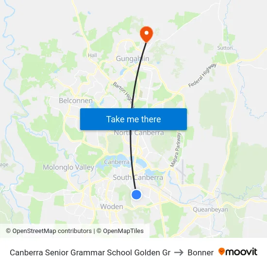 Canberra Senior Grammar School Golden Gr to Bonner map