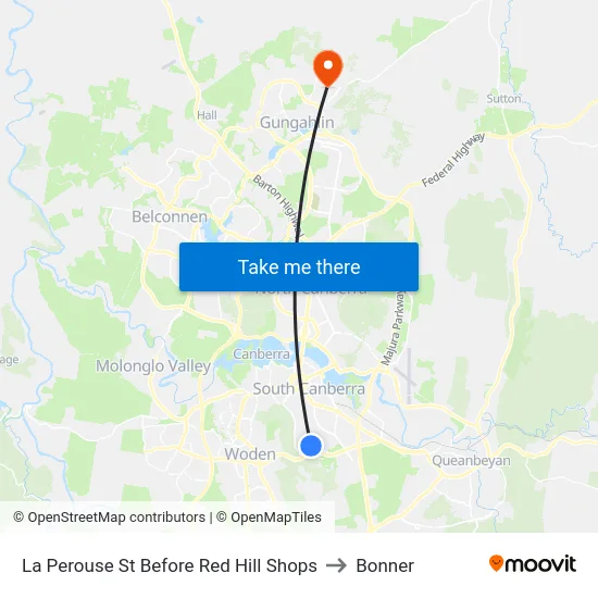 La Perouse St Before Red Hill Shops to Bonner map