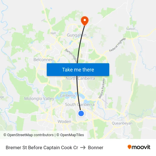 Bremer St Before Captain Cook Cr to Bonner map