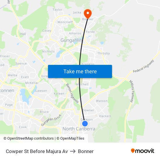 Cowper St Before Majura Av to Bonner map