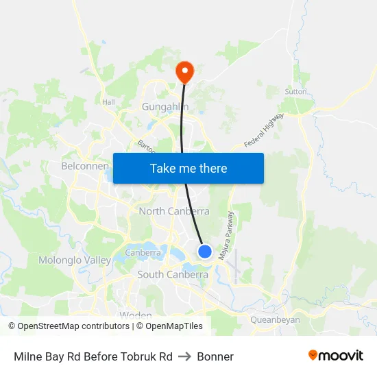 Milne Bay Rd Before Tobruk Rd to Bonner map