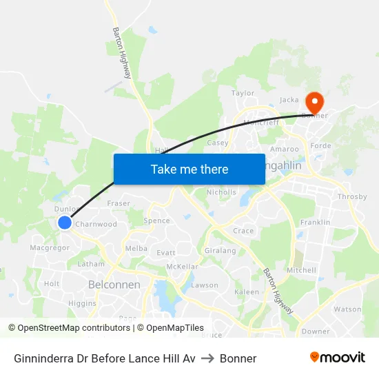 Ginninderra Dr Before Lance Hill Av to Bonner map