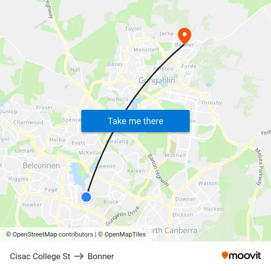 Cisac College St to Bonner map