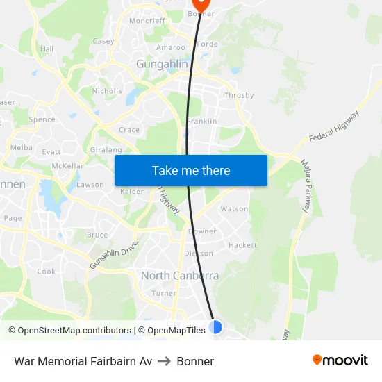 War Memorial Fairbairn Av to Bonner map